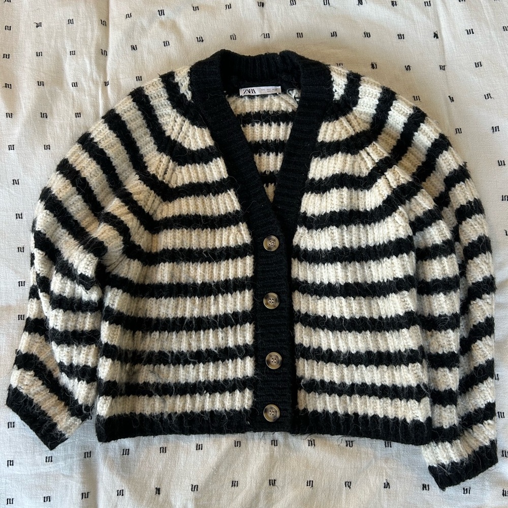 Striped Black and White Cardigan Sweater